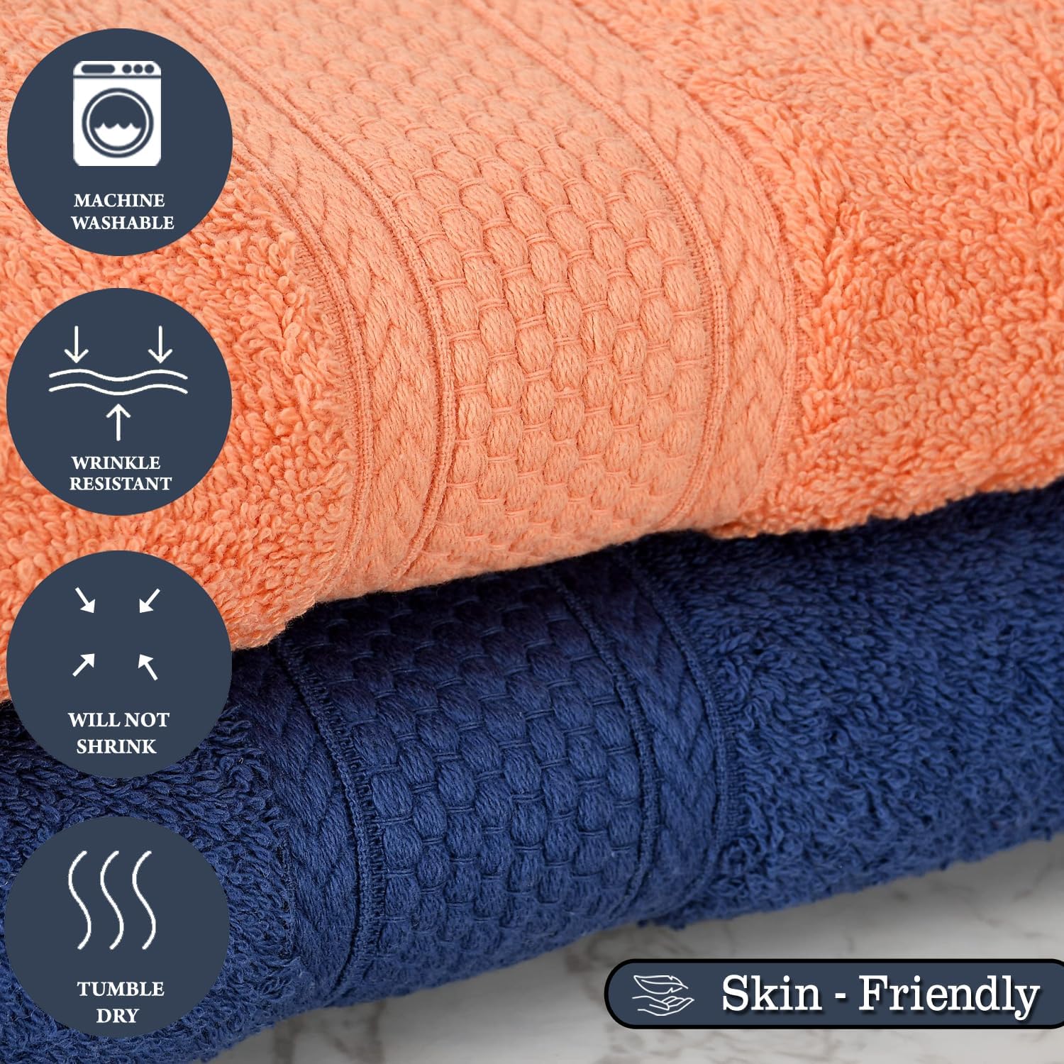 Fresh From Loom Luxury Edition Egyptian 100% Pure Cotton Bath Towel 1200 Gsm | High Water Heavy Soft Dual Stitched Bath Towel (Iris Blue & Salmon) - 2 Pcs