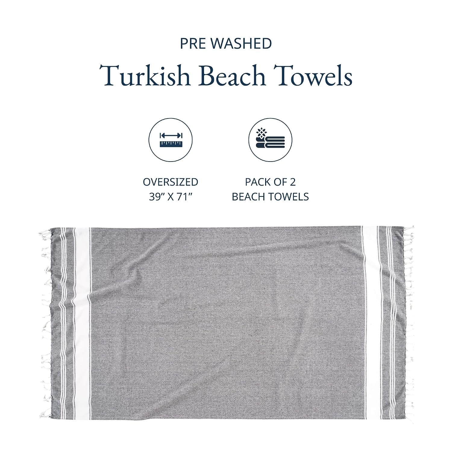 Lane Linen Large Beach Towels 699 Gsm | Oversized, Pre-Washed, No-Shrink Sand Free, Quick Dry, Lightweight Travel Towel- Smoky Black (2 Pack)