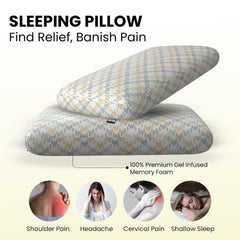 Ventilated Cooling Gel Memory Foam Pillow, Orthopedic Pillow - 26x16x4 Inch | Thin Size, For Sleeping & Neck Pain Relief With Premium Removable Zipper Cover | Long-Lasting - Pack Of 1