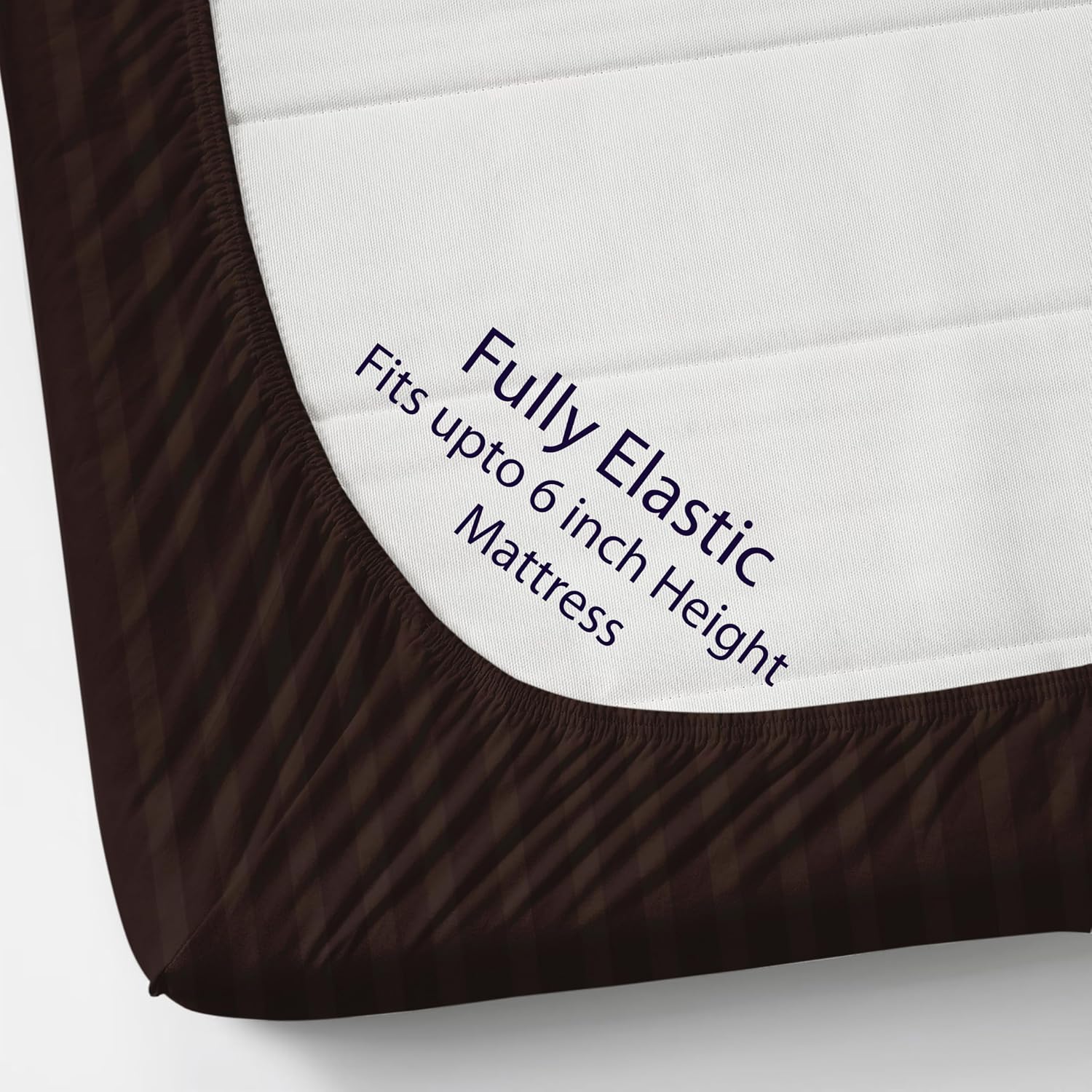 Cotton Elastic Fitted King Size Double Bed Bedsheet With 2 Pillow Covers - 72x78x6 Inches, Brown | Durable Bedsheets For Everyday Comfort