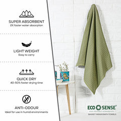 Eco Sense Basket Weave 100% Cotton Luxuriosly Bath Towels 700 Gsm | Soft, Super Absorbent, Large Size Quick Dry Bath Towel - Leafy (Pack Of 2)