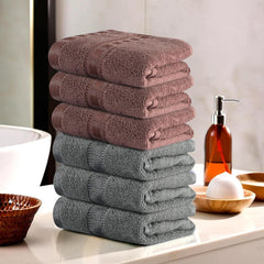 Heart Home Cotton Hand & Face Towels 1200 Gsm | For Men & Women Easily Washable Workout Gym Towel - Grey & Brown (Pack Of 6)