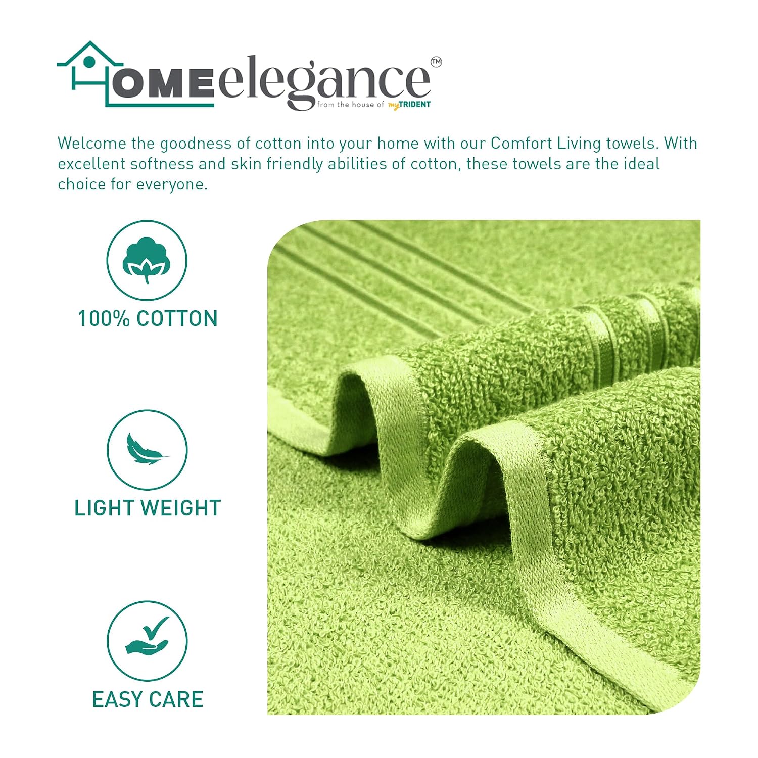 Home Elegance 100% Cotton Comfort Living Bath Towel 400 Gsm (Lime Green)- Pack Of 1