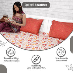 Soft Cotton Double Bedsheet With 2 Pillow Covers | 87 X 100 Inches, Rust & White - Soft & Breathable Fabric | Comfortable For Daily Use