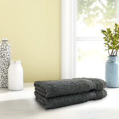 Welspun 100% Cotton Hand Towel 450 Gsm | Anti Bacterial Bright Colours High Absorbency -Gunmetal Grey (Pack Of 2)