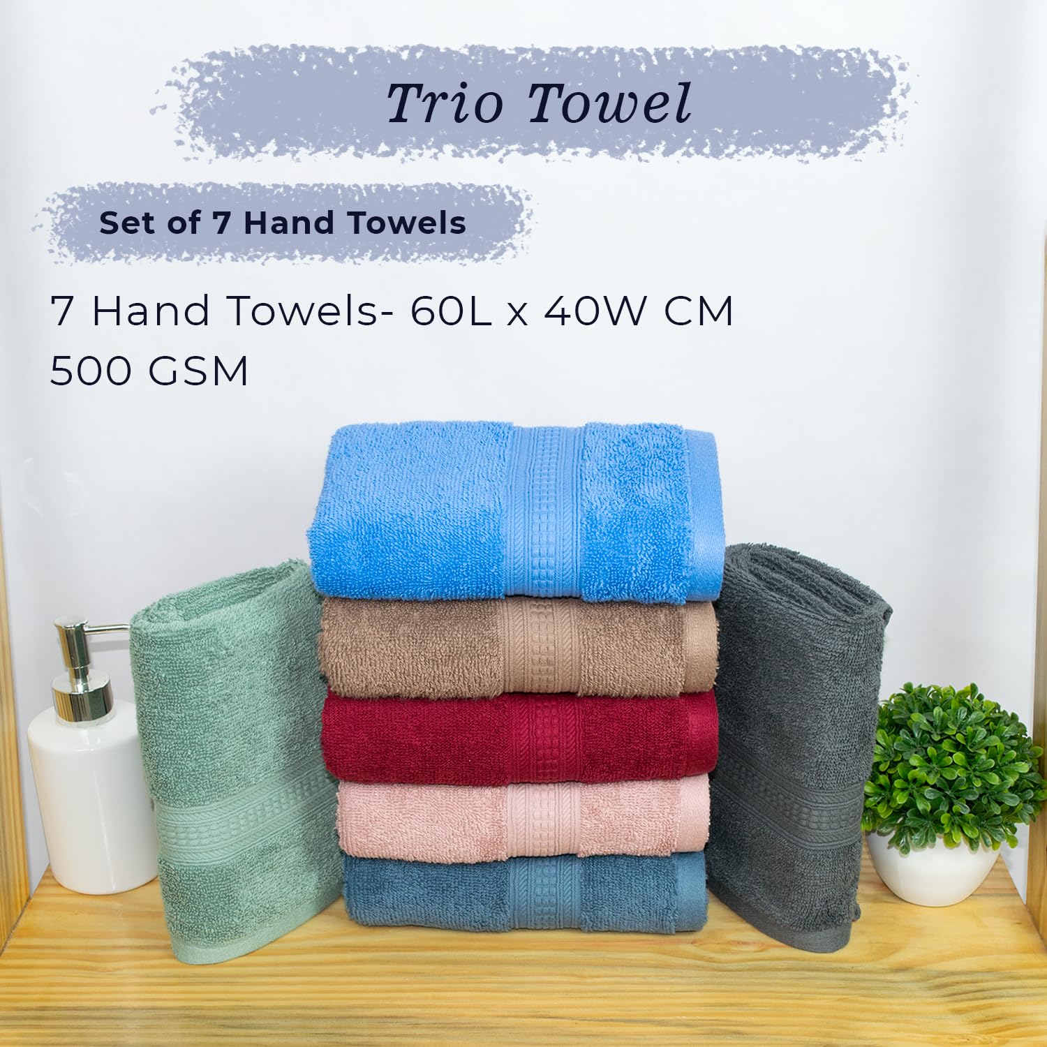 Rangoli 100% Cotton Fibre Hath Towel 1400 Gsm | Highly Durable & Super Absorbent Towel | Skin-Friendly & Quick Drying Luxury Hand Towels (Multicolor) - Pack Of 7