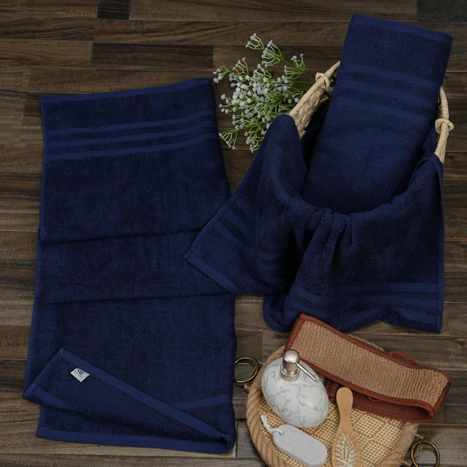Tiqh 100% Cotton Thick & Plush Luxury Hand Gym & Workout Hand Towel 800 Gsm - Set Of 4 (Navy)