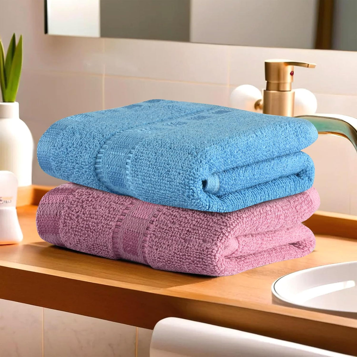 Kuber Industries 144tc Pack Of 2 Cotton Hand/Face Towels For Men & Women | Easily Washable | Workout Gym Napkins Pocket Towel (Pink & Sky Blue)