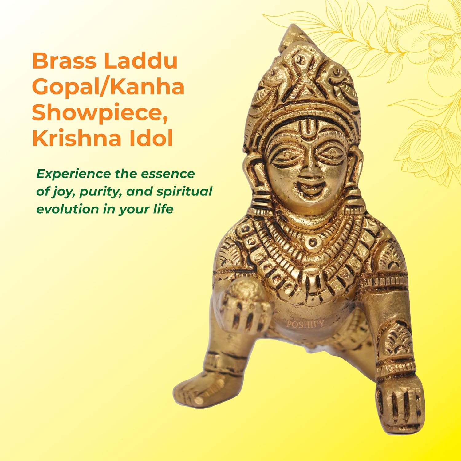 Laddu Gopal Murti, Kanha Ji Showpiece, Krishna Idol, Golden, Brass, All Occasion, Durable, Long-Lasting, Handcrafted Baby Krishna Statue
