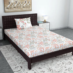 Single Bedsheet With 1 Pillow Cover - 57 X 87 Inches, White & Peach | Designer Printed Bedsheet Set - Naturally Soft, Breathable & Skin Friendly