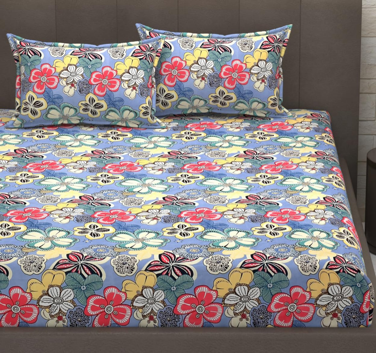 King Size Elastic Fitted Bedsheets With 2 Pillow Covers - 90 X 100 Inches, Multicolor | Soft Wrinkle Free & Breathable Elastic Bedsheets - Durable & Long Lasting Bedsheet