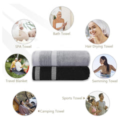 Casa Copenhagen Designed In Denmark Solitaire Super Soft 2 Pieces 100% Cotton Large Bath Towel 525 Gsm - Black & Feather Grey