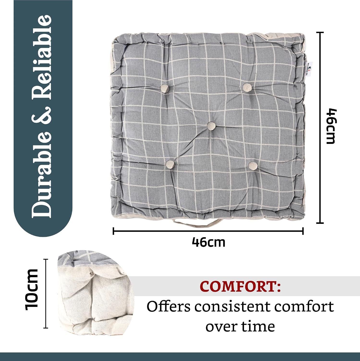 Soft Cotton Chair Cushions For Sitting, Button Pillow, Printed - Light Grey & Green | For Office Work & Posture Support | Sitting Cushion & Back Rest For Chair | Pain Relief - Pack Of 4
