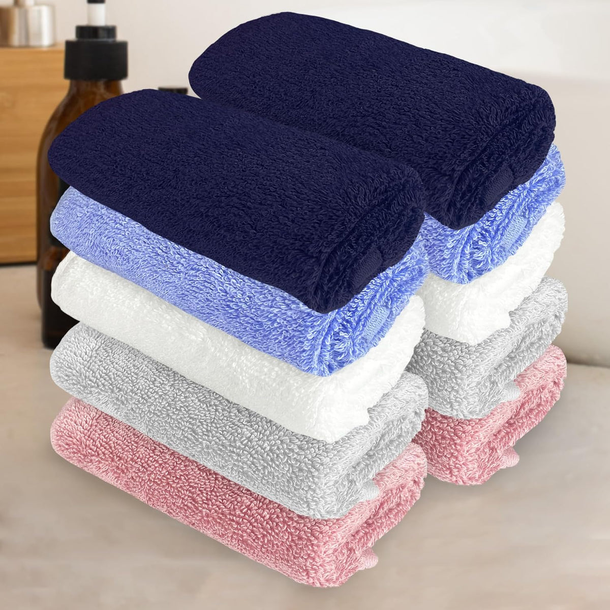 Heelium Bamboo Face Towel 1200 Gsm | Ultra Absorbent & Odour-Free 3x Softer Than Cotton Towels | Pack Of 10 -Blue, Iris, White, Light Grey & Peach