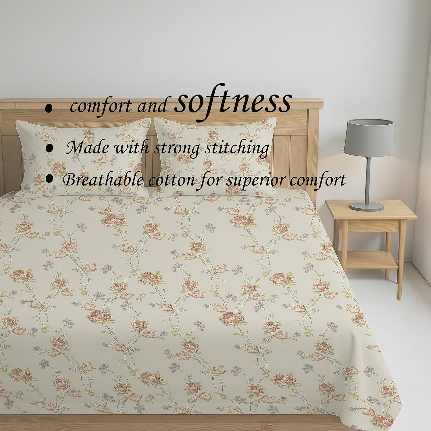 Luxurious Queen Size Bedsheet For Double Bed With 2 Pillow Cover - 90 X 90 Inches, Cream & Rose Brown | Perfect For Daily Use, Guest Rooms | Gift For Housewarmings, Weddings
