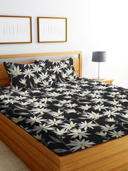 Printed Double Bedsheet 2 Matching Pillow Covers - 72 X 780 Inches, Black | Soft & Durable Bedding For Bedroom - Lightweight Perfect For All Seasons