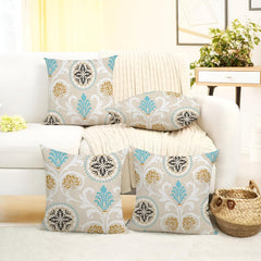 Microfiber Square Pillow Cushion For Sofa & Bed, Light Beige - 12 X 12 Inch | Damask Deign, Fluffy For Comfort & Back Support | Breathable, Premium Cotton Cushion Cover With Zip - Set Of 4