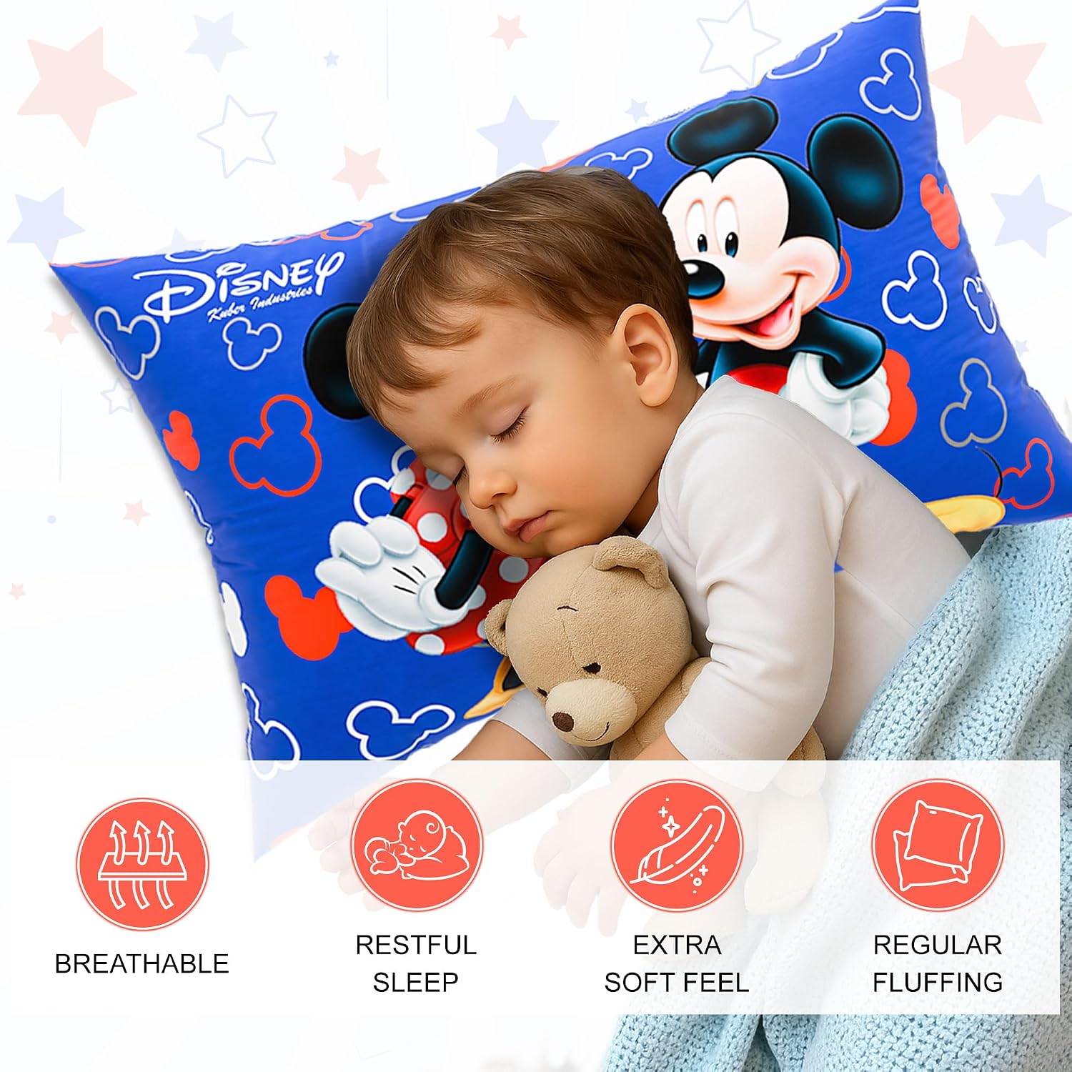 Microfiber Pillows For Bed, Soft Pillow For Sleeping, Disney Print - Blue - 16 X 24 Inch | Washable & Neck Support Pillows | For Sleeping Bedroom & Living Room, Suitable For All Sleepers