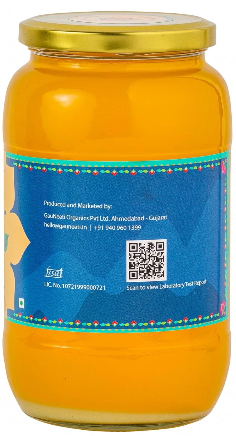 100% Natural Desi Cow Bilona Ghee By Gauneeti | Good Source Of Protein Fiber Healthy Desi Ghee For Glowing Skin | (1 Litr) 33.8 Ounce | Jar Pack