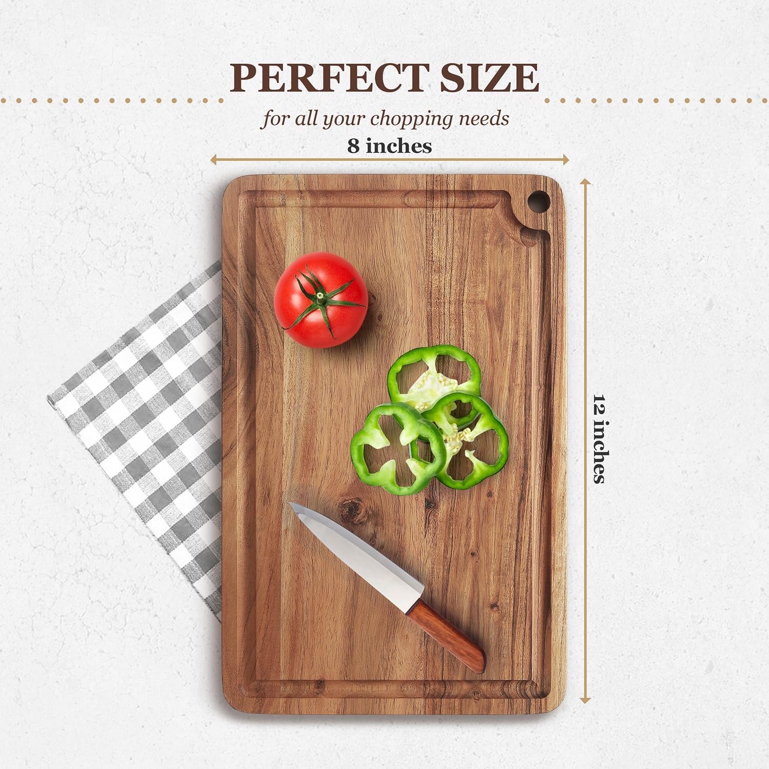 Brown Wood Cutting Boards For Kitchen | Wooden Chopping Board - Serving Platter - Rolling Board- Bread Board With Juice Groove For Vegetables, Fruits & Cheese