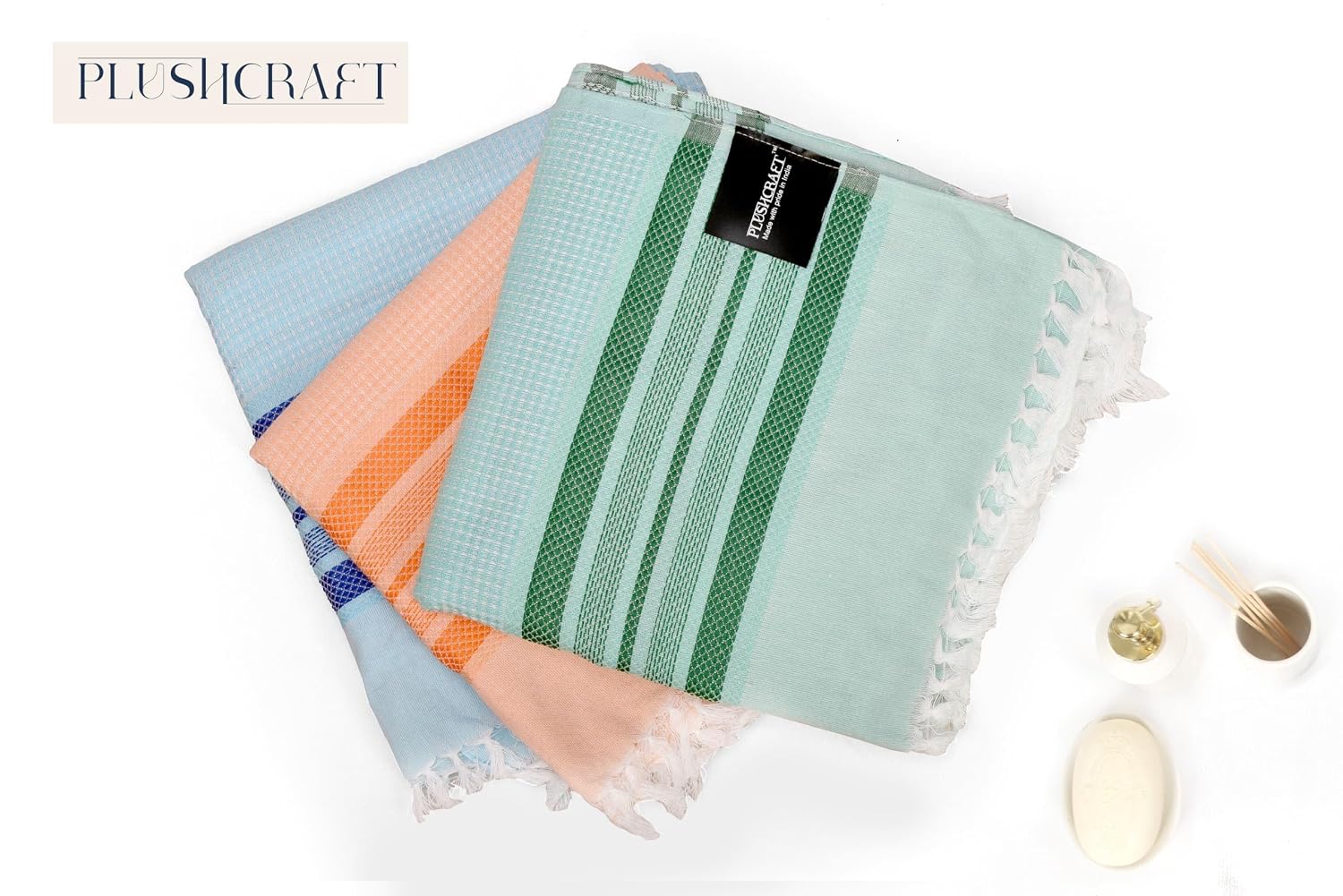 Plushcraft 100% Cotton Large Size Bath Towel 150 Gsm | Ultra Soft, Absorbent, Light Weight & Quick Dry Towel For Bath, Travel, Gym, Beach | Pink, Lavender, Peach (Set Of 3)