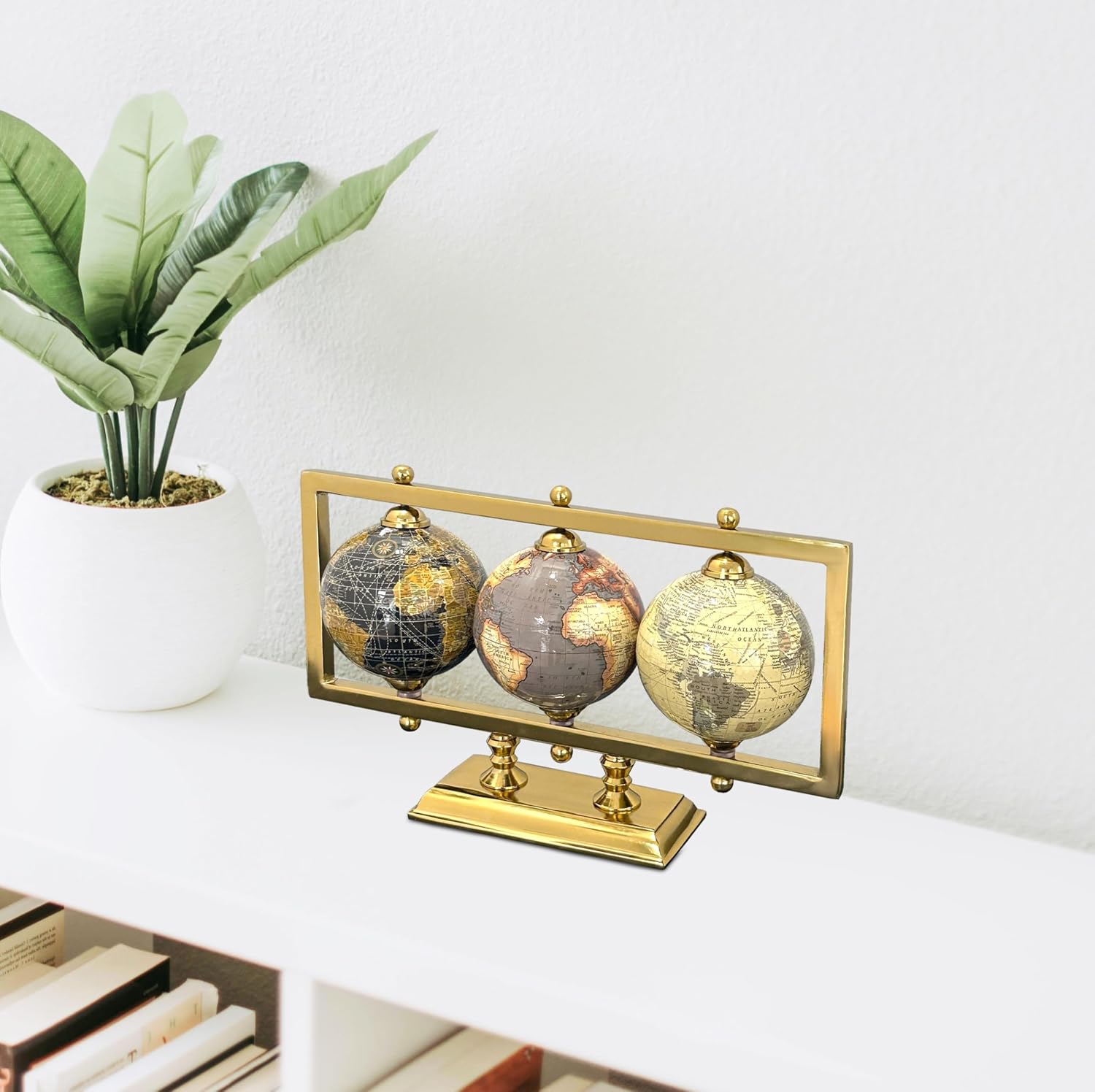 Globe For Office Table Rotating World Map For Kids Room Office Decor, 4 - Inch Diameter Globes With Black Metal Stand For Study Table (Gold Rectangle Frame) Pack Of 1
