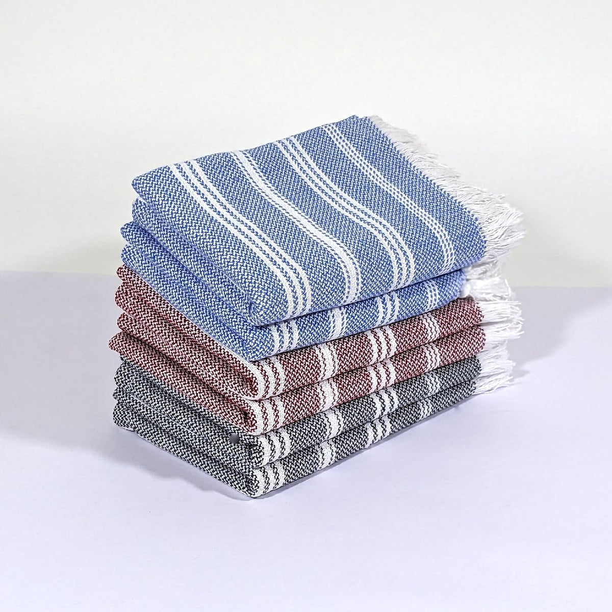 Indihaus Premium Cotton Hand Towel 310 Gsm | Soft, Absorbent, Multi-Purpose Towel Set | Blue, Crimson & Grey (Set Of 6)