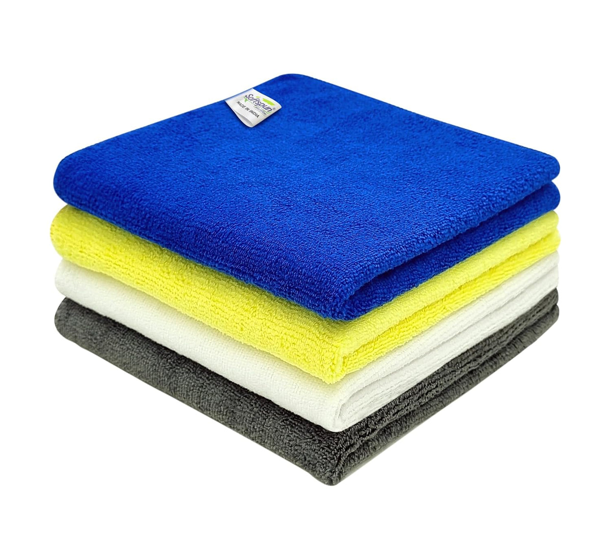 Softspun Microfiber Cloth 340 Gsm | Thick Lint & Streak-Free Multipurpose Cloths - Automotive Microfibre Towels (4 Pcs) | Multicolor