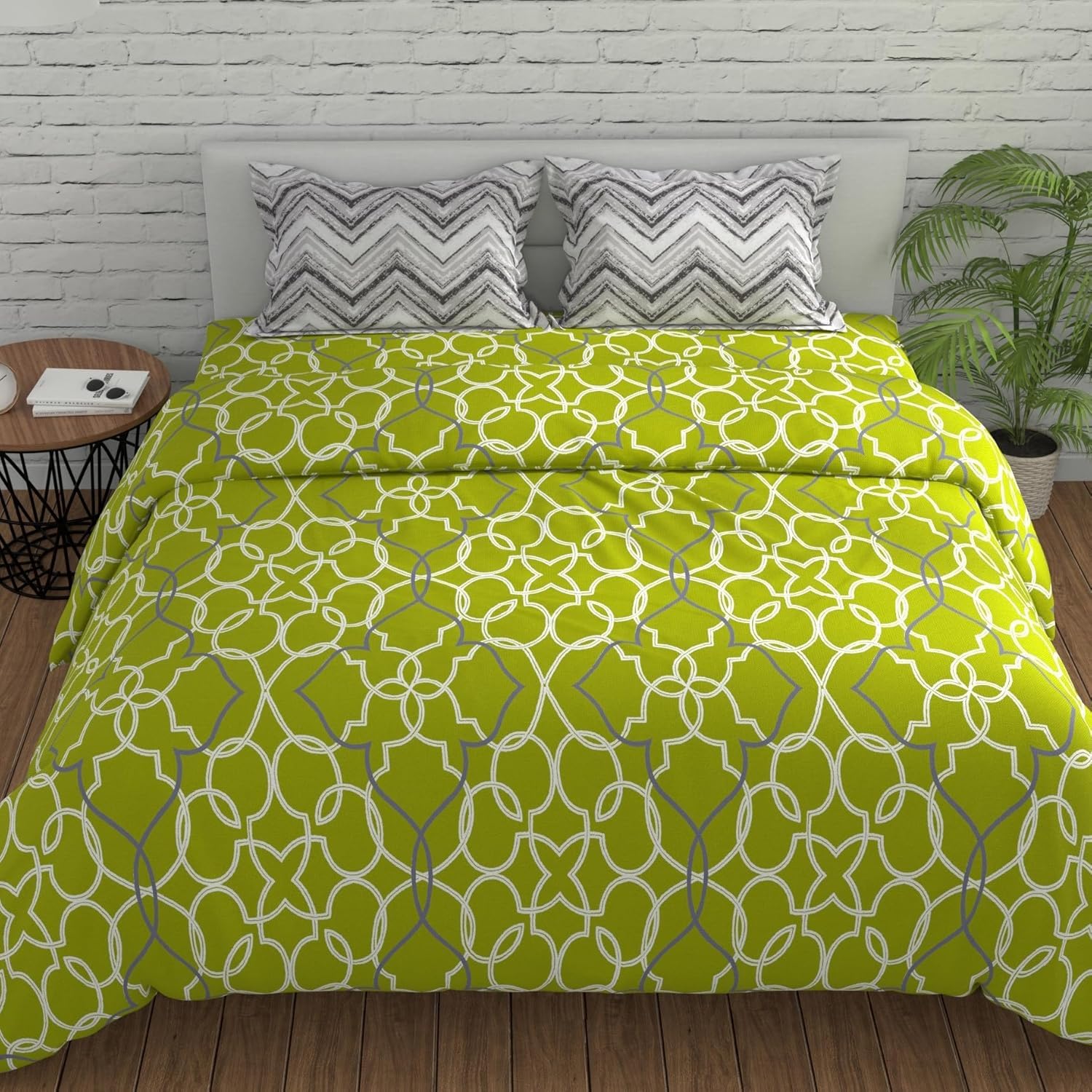 Bedsheet For Double Bed With 2 Pillow Covers - 88 X 96 Inches, Green & Grey | Ideal For Guest Houses, & Daily Home Use Queen Size Bedsheet