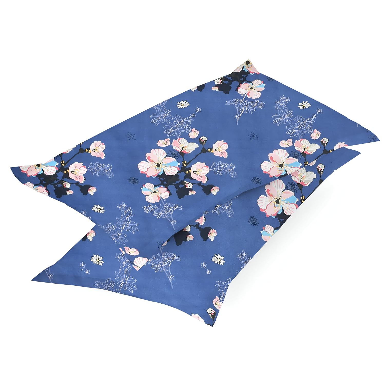 Premium Cotton Bedsheet For King Size With 2 Pillow Cover (90 X 90 Inches) Blue & Pink | Long-Lasting & Luxuriously Soft | 210 Thread Count Bedsheet