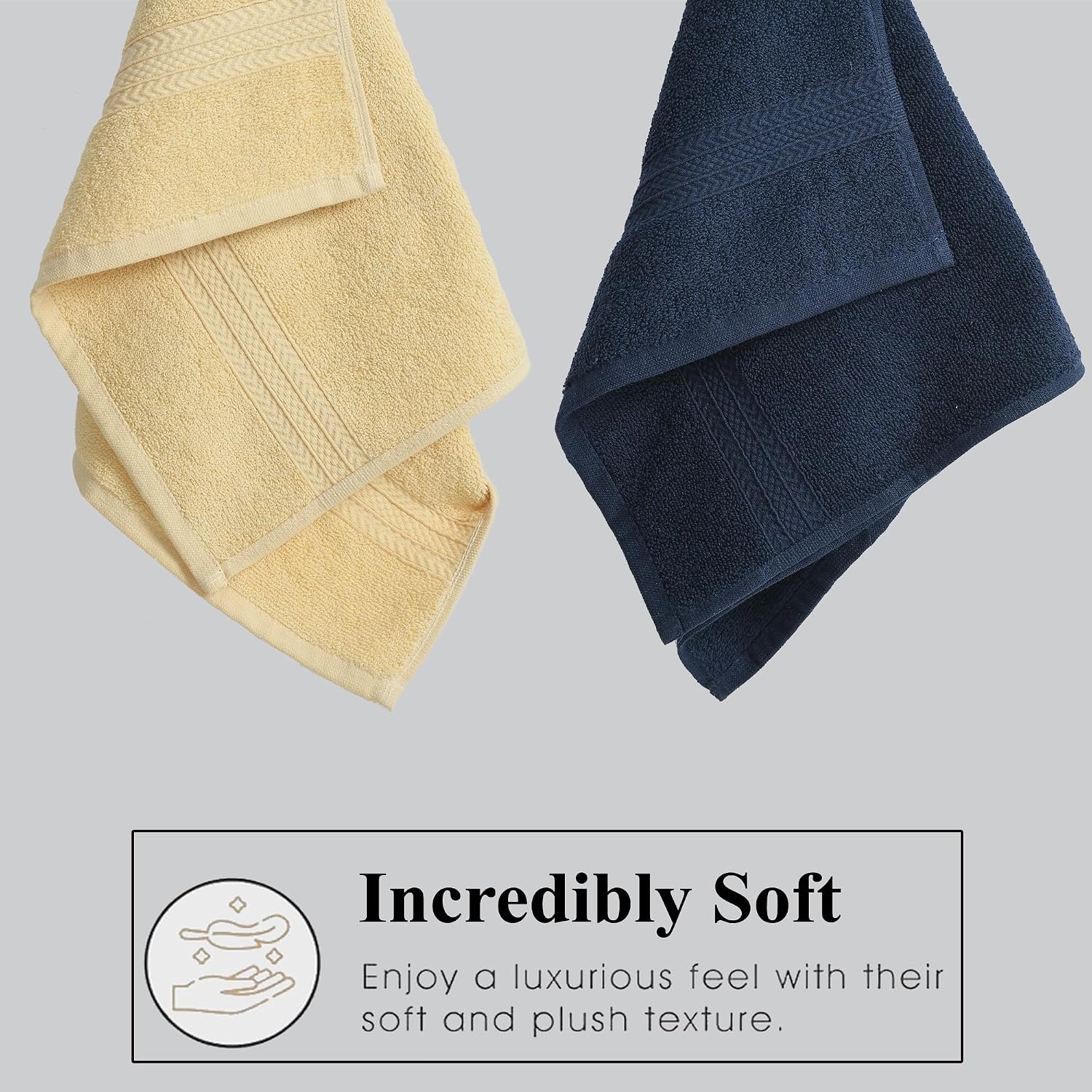 Fresh From Loom Luxury Fur Collection Hand Towel 500 Gsm Napkins Cotton High Absorbency Double Stitched Size (Cream & Dark-Blue) - Set Of 4