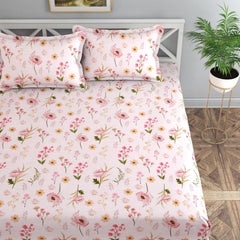 Floral King Size Bedsheet With 2 Pillow Covers - 90 X 108 Inches, Pink | Lightweight, Washable & Fade-Resistant Bedsheet Designed For Daily Use