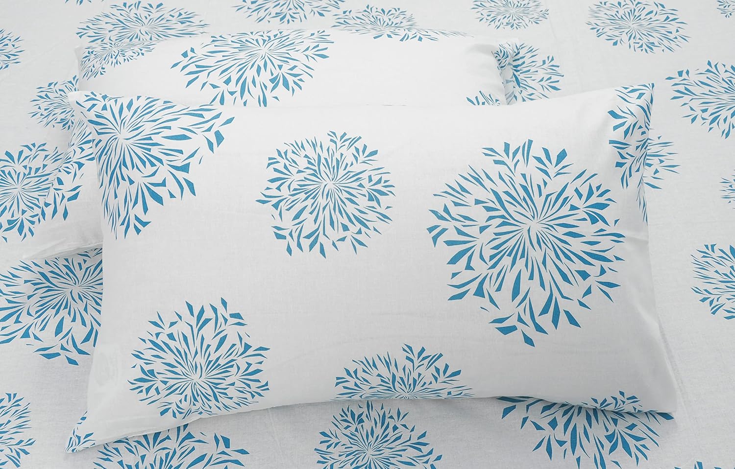 1 Single Bedsheet With 1 Pillow Cover | Durable & Long Lasting Fabric, Easy Hand & Machine Wash | Size - 55 X 88 Inches, White & Blue
