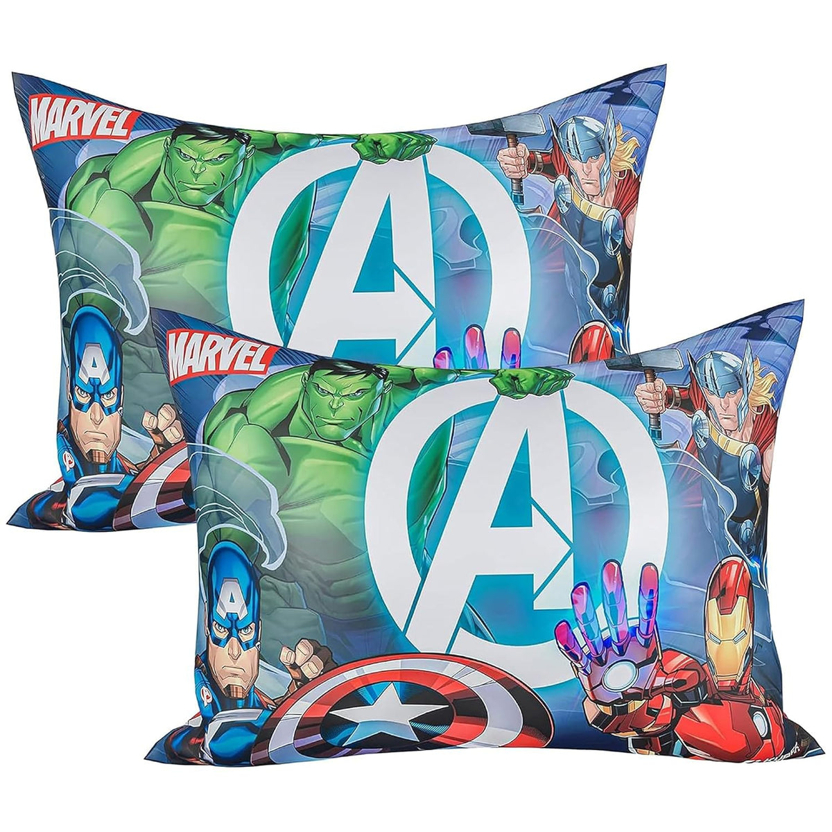Cotton Marvel Avengers Print Pillow For Kids, Super Soft Pillow, Sky Blue - 12x18 Inches | Soft Pillow Filler For Sleeping & Traveling | Easy To Carry - Ideal For Boys & Girls - 2 Pcs