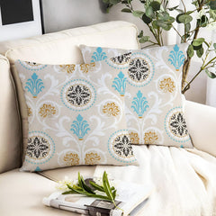Microfiber Square Pillow Cushion For Sofa & Bed, Light Beige - 24 X 24 Inch | Damask Deign, Soft, For Comfort & Back Support | Breathable, Premium Cotton Cushion Cover With Zip - Set Of 2