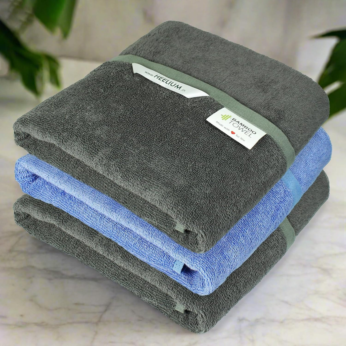 Heelium Bamboo Bath Towel 3x Softer & Quick Drying 400 Gsm (Grey & Iris)