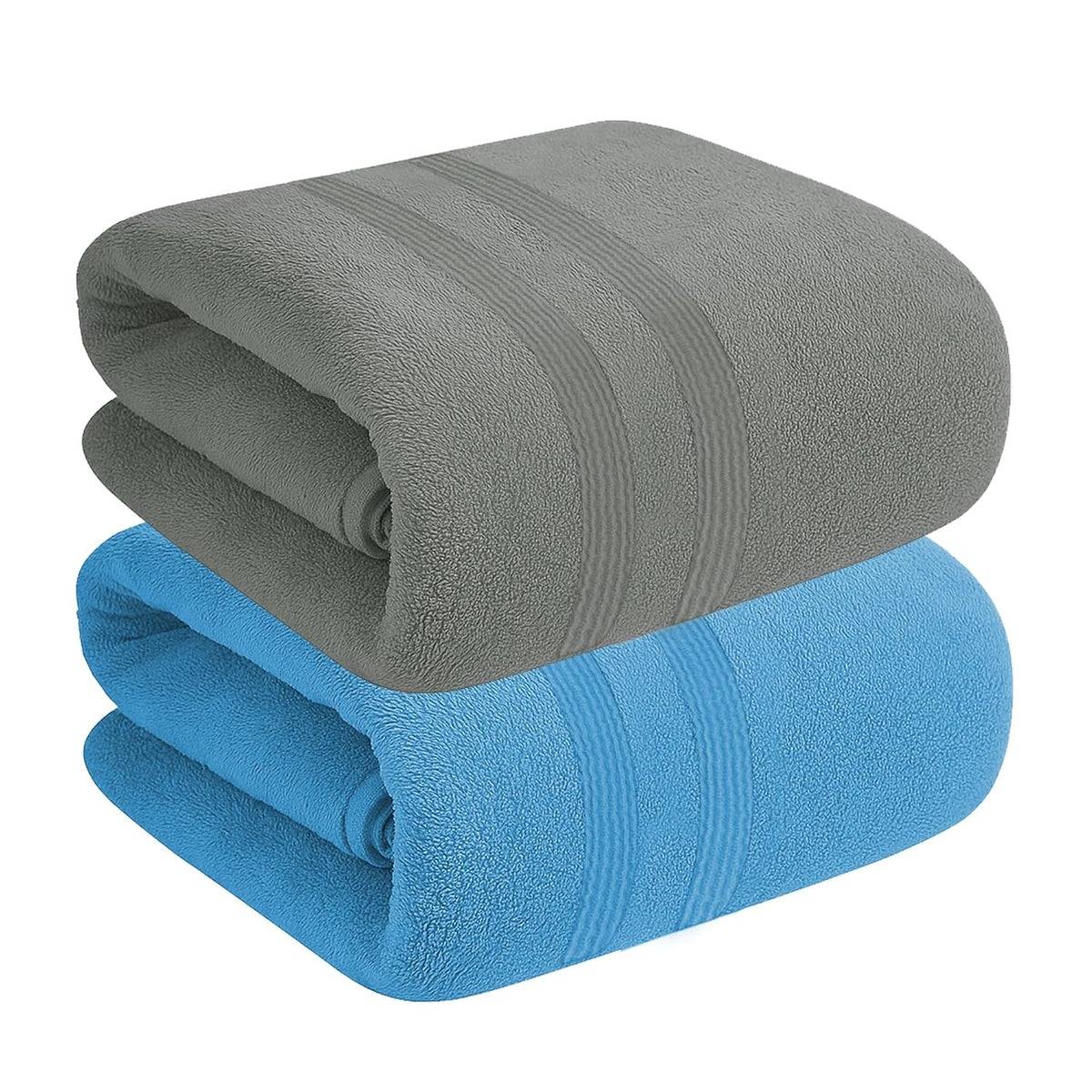 House Of Terry 100% Cotton Bath Towel 900 Gsm | Quick Dry, Fade-Resistant, Soft, Lightweight & Absorbent For Men & Women Large Size Towel (Blue & Grey) - 2 Pcs
