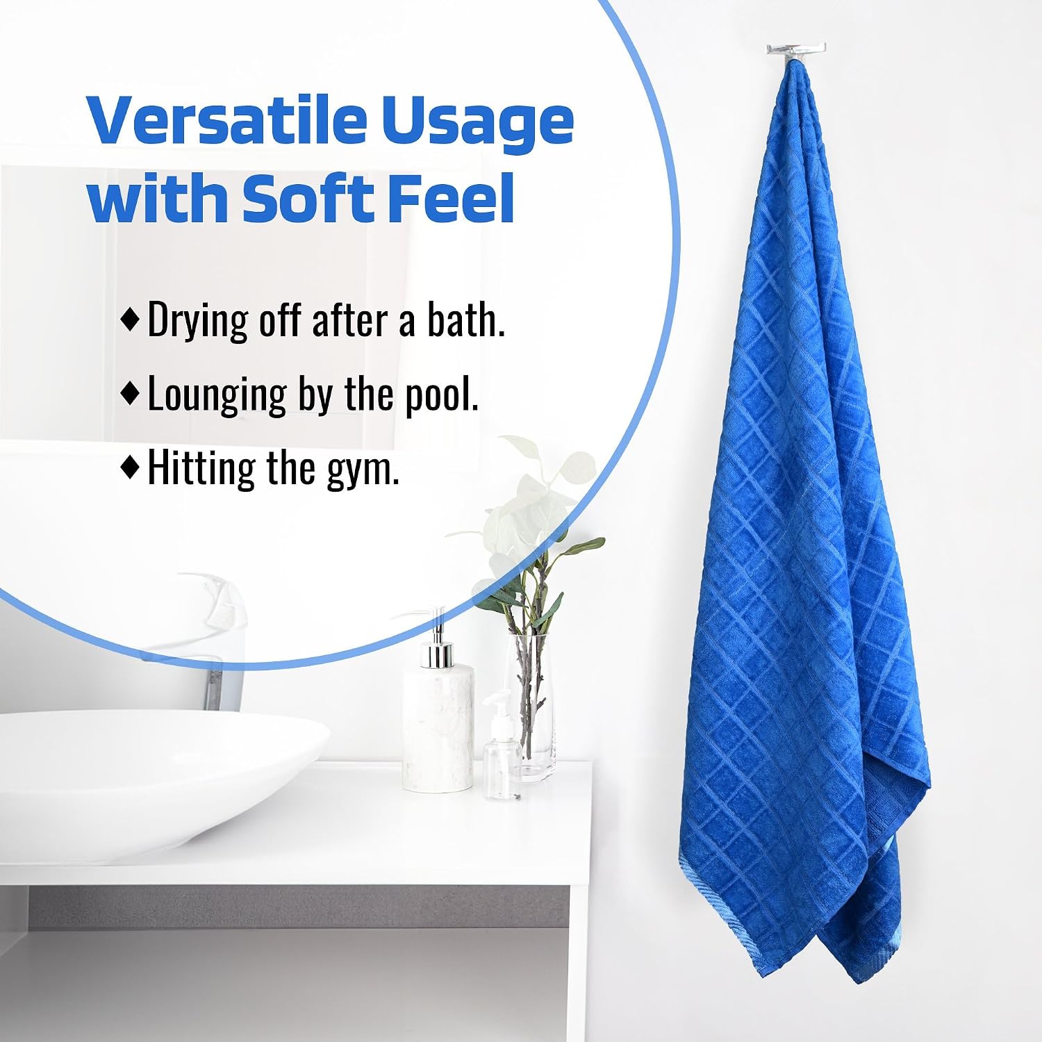 Kuber Industries Rectangle Super Absorbent Bath Towel 2000 Gsm | Soft & Comfortable Swimming & Bathing Towels | Gold Flower (Blue)- Pack Of 4