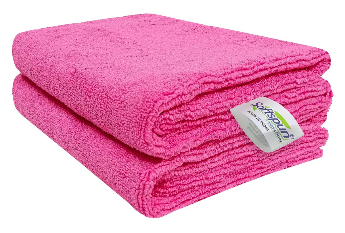 Softspun Microfiber Cleaning Cloths Towel Set 340 Gsm | Highly Absorbent Lint And Streak Free Multi-Purpose Wash Cloth For Kitchen, Car, Stainless (2 Pcs)- Pink