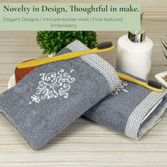 Rangoli 100% Bamboo Hand Towels 500 Gsm | Ultra Soft, Quick-Absorbent & Eco-Friendly Towels For Hand & Bathroom - Dark Grey (Set Of 2)
