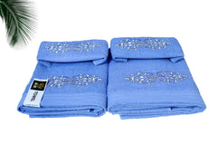 Comfigifts 100% Cotton 2 Bath & 2 Hand Towels 1400 Gsm | Soft, Absorbent, Lightweight Towels With Computerized Embroidery (Light Blue D2)