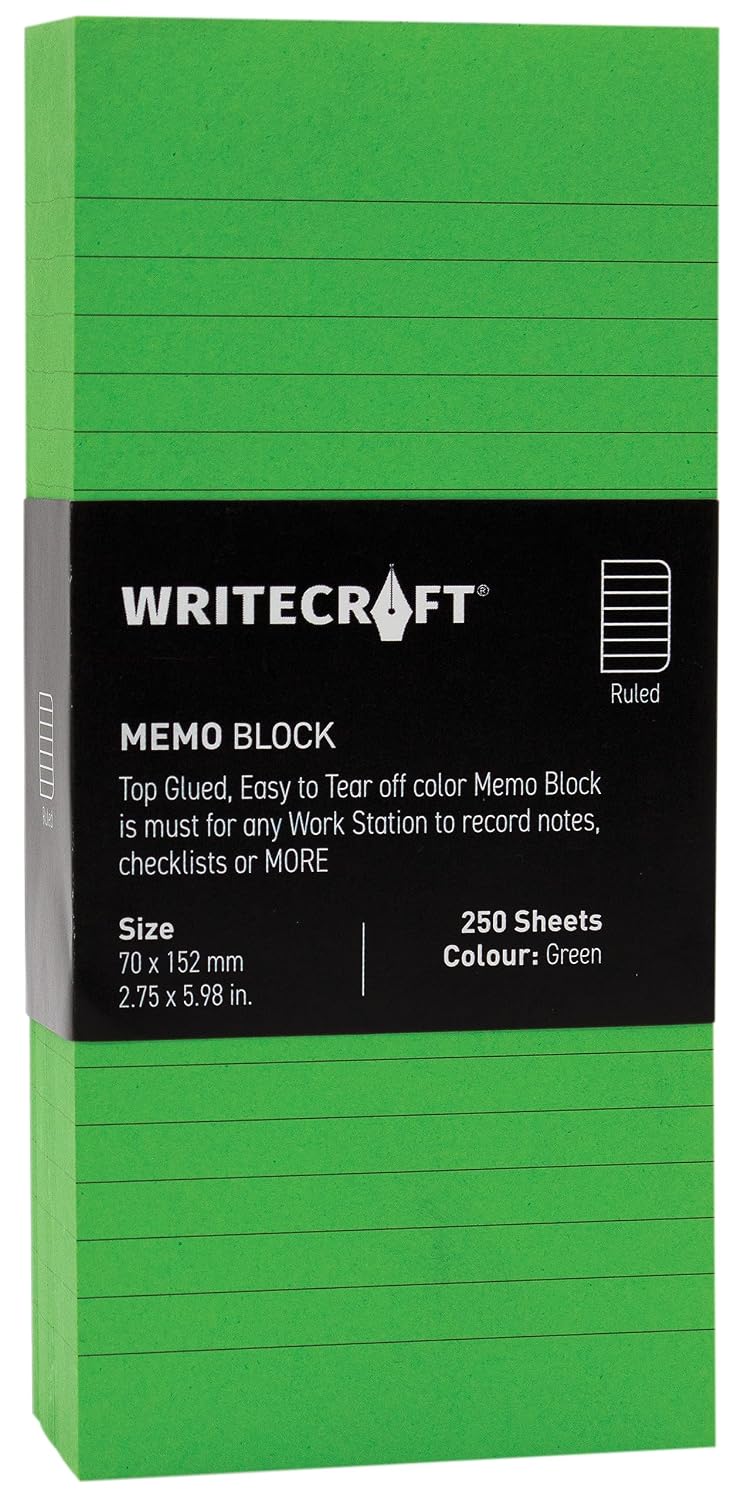 Sticky Notes Pad - Station To Record Notes & Checklist | Ruled | 250 Sheets | Pack Of 1, Green