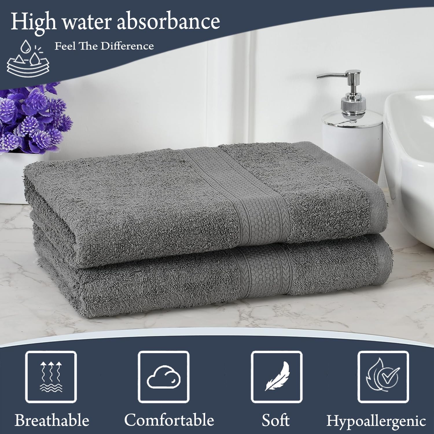 Fresh From Loom Luxury Edition Egyptian 100% Pure Cotton Bath Towel 1200 Gsm | High Water Heavy Soft Dual Stitched Bath Towel (Charcoal Grey) - 2 Pcs