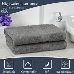 Fresh From Loom Luxury Edition Egyptian 100% Pure Cotton Bath Towel 1200 Gsm | High Water Heavy Soft Dual Stitched Bath Towel (Charcoal Grey) - 2 Pcs