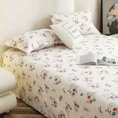 Flat Bedsheet For King Size With Two Pillow Covers - 100 X 108 Inches, White & Brown | Super Soft Bed Sheet For King Size Bed | Floral Design