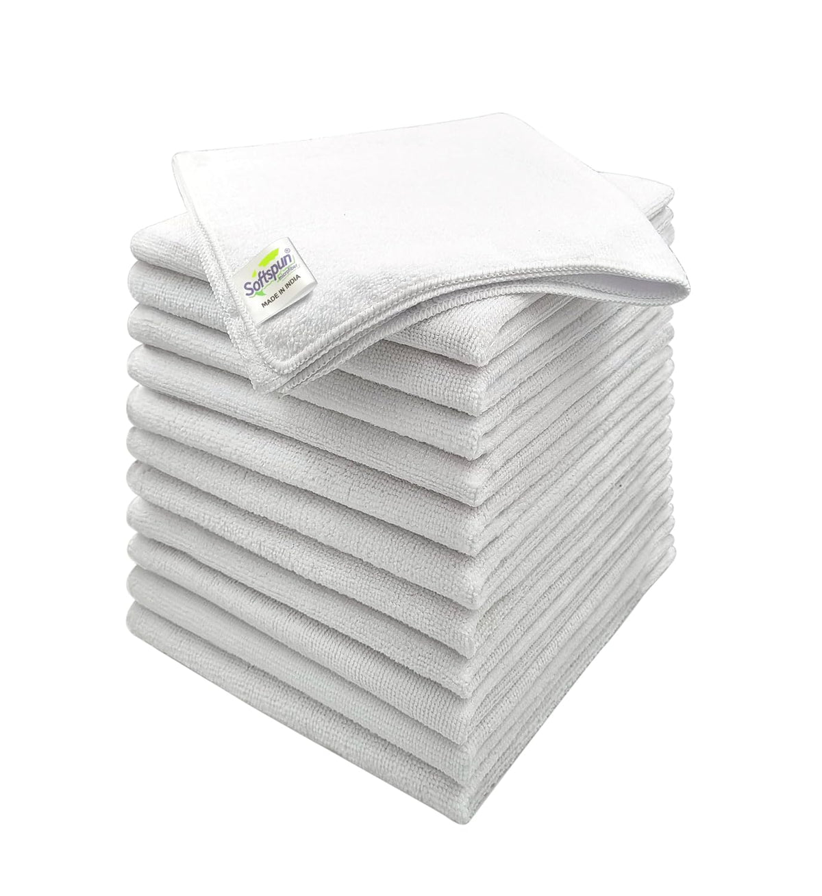 Softspun Microfiber Cleaning Cloths 1250 Gsm | Highly Absorbent, Lint & Streak Free, Multi -Purpose Wash Cloth For Kitchen, Car, Window, Stainless Steel (12 Pcs)- White