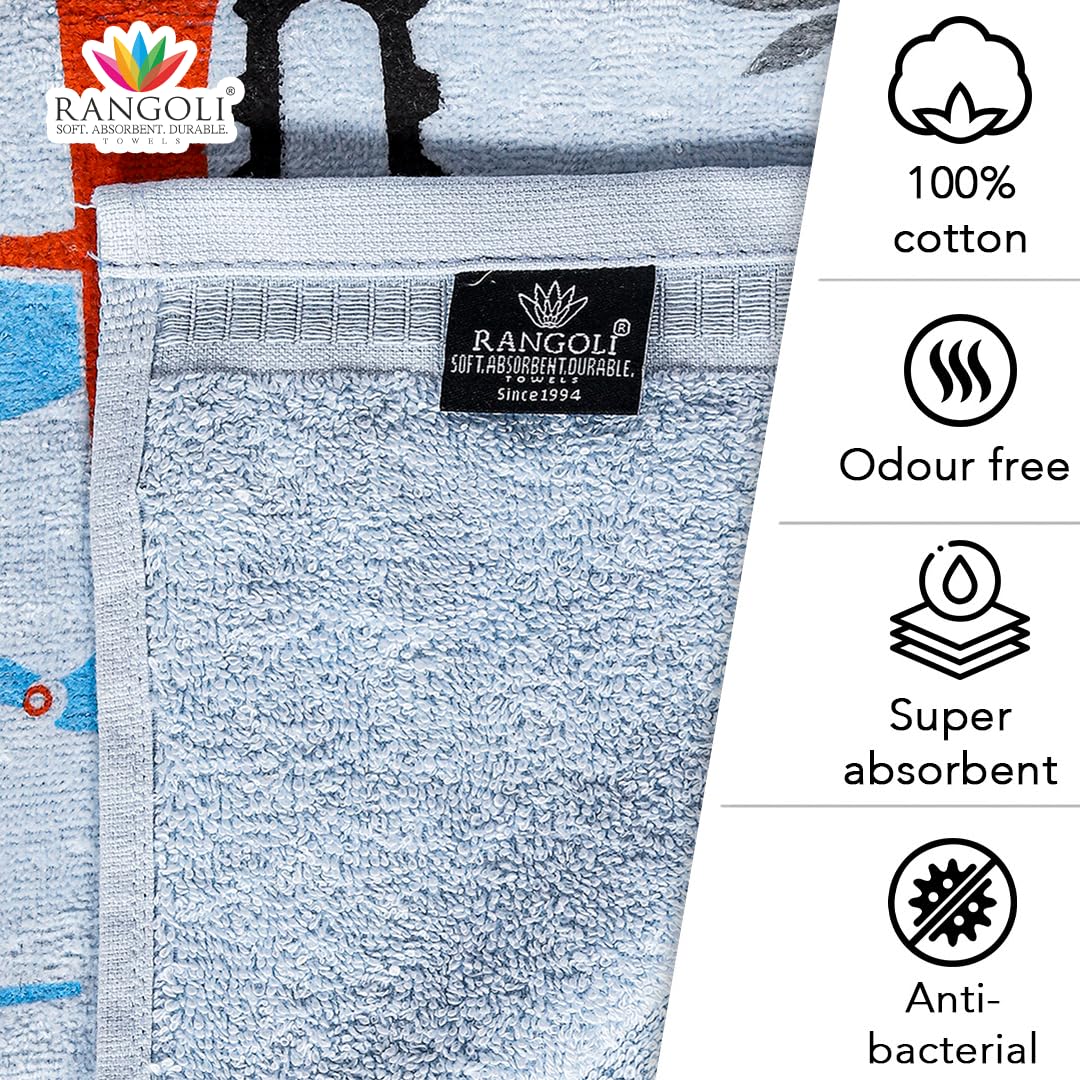Rangoli 100% Cotton Kids Bath Towel 400 Gsm | Super Soft & Highly Absorbent, Anti-Bacterial & Anti-Odour, Multipurpose Towels (Blue)
