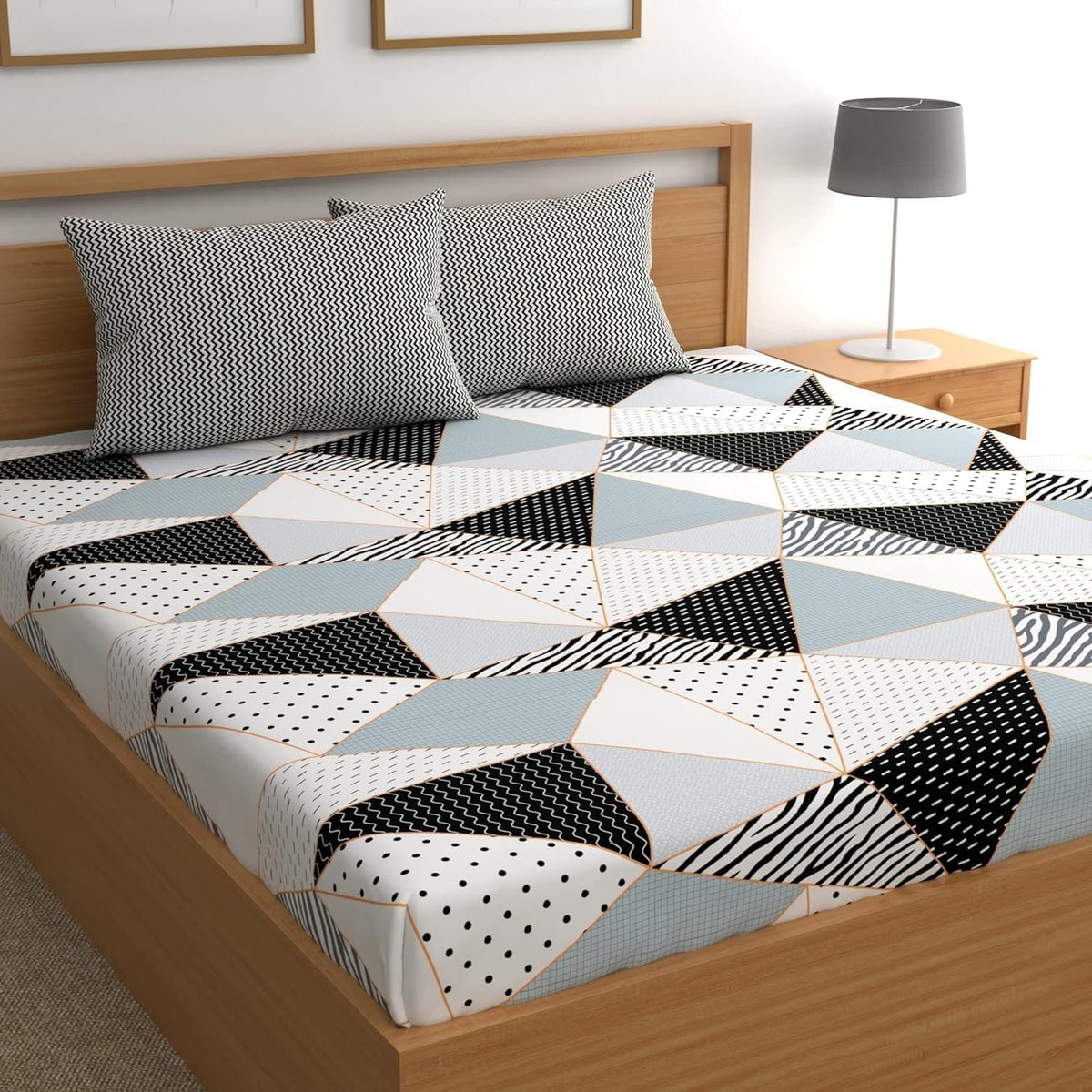 Double Bedsheet For King Size Bed With 2 Pillow Covers - 108 X 108 Inches, White & Black | Premium Comfort Bedsheets For Home, Hotels & Guest House