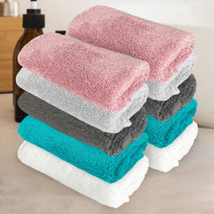 Heelium Bamboo Face Towel 1200 Gsm | Ultra Absorbent & Odour-Free 3x Softer Than Cotton Towels | Pack Of 10 -Peach, Light Grey, Grey, Teal & White