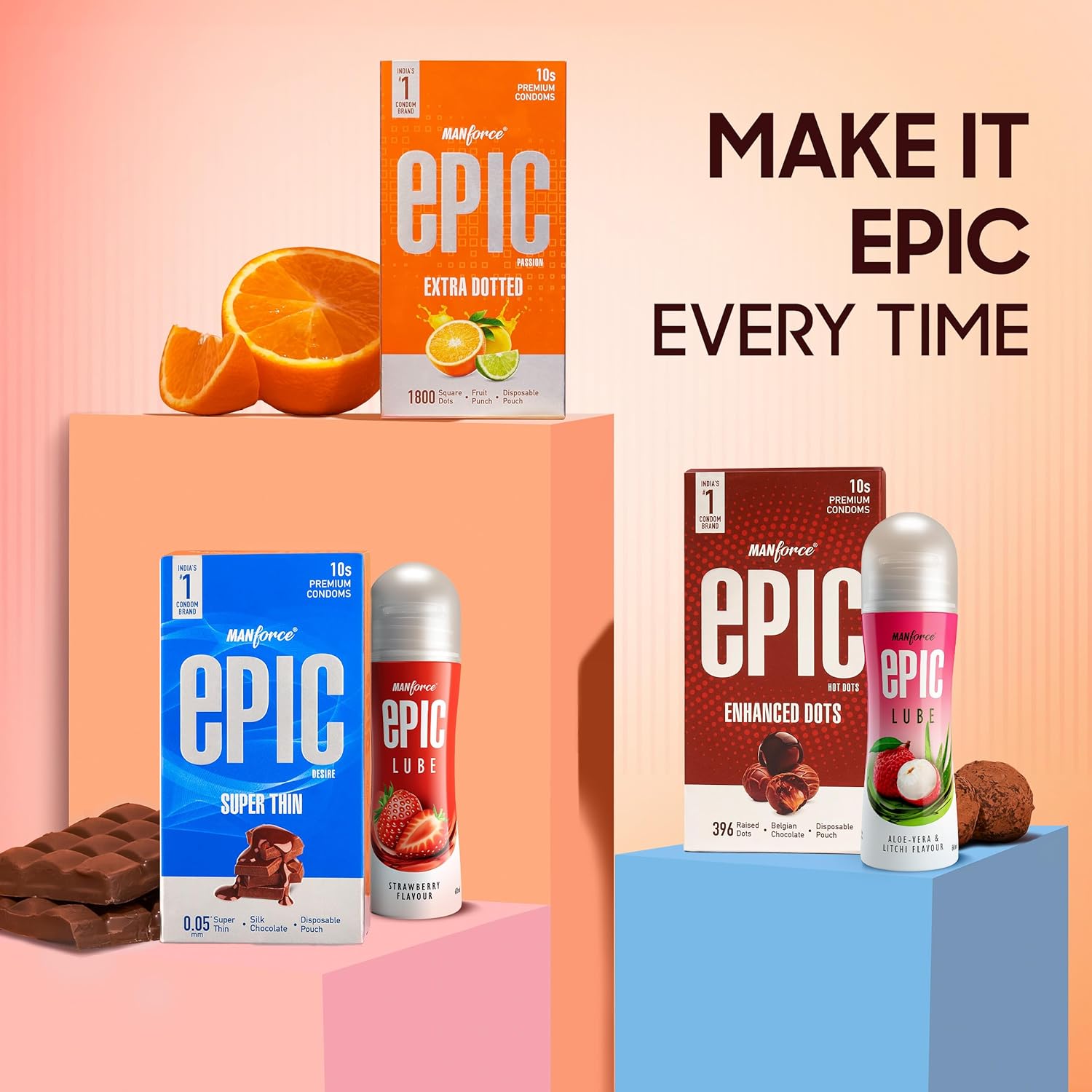 Manforce Epic Pleasure| Ultra Thin Condom | Long Lasting Pleasure | Raspberry Flavour | 10 Pcs |